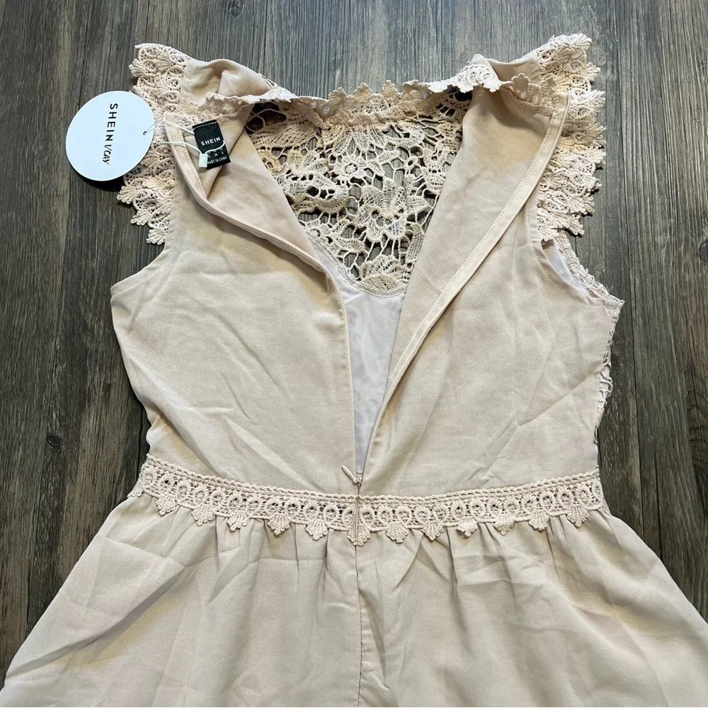 NWT SHEIN Tan Short Sleeves Lace Front Flowy Sun Dress Size S - Picture 9 of 14
